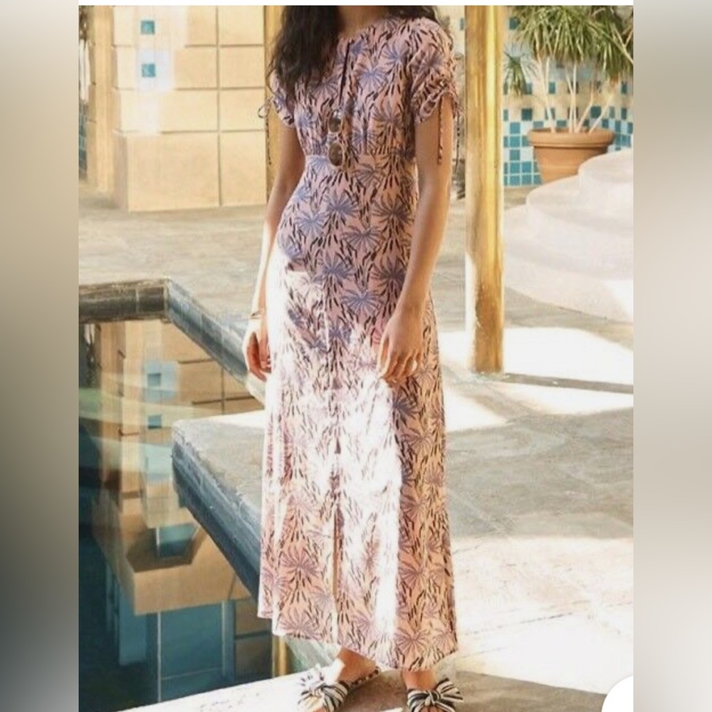 Madewell NWT Silk Tie-Sleeve Maxi Dress in Oasis Palms
